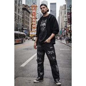 Levi 32x30 Distressed Black Jeans Custom Trap Hip Hop Punk Grunge Reworked Denim